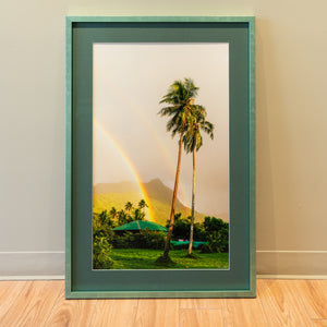 Rainbow over palm trees - Gallery Frame (24x36 inches)