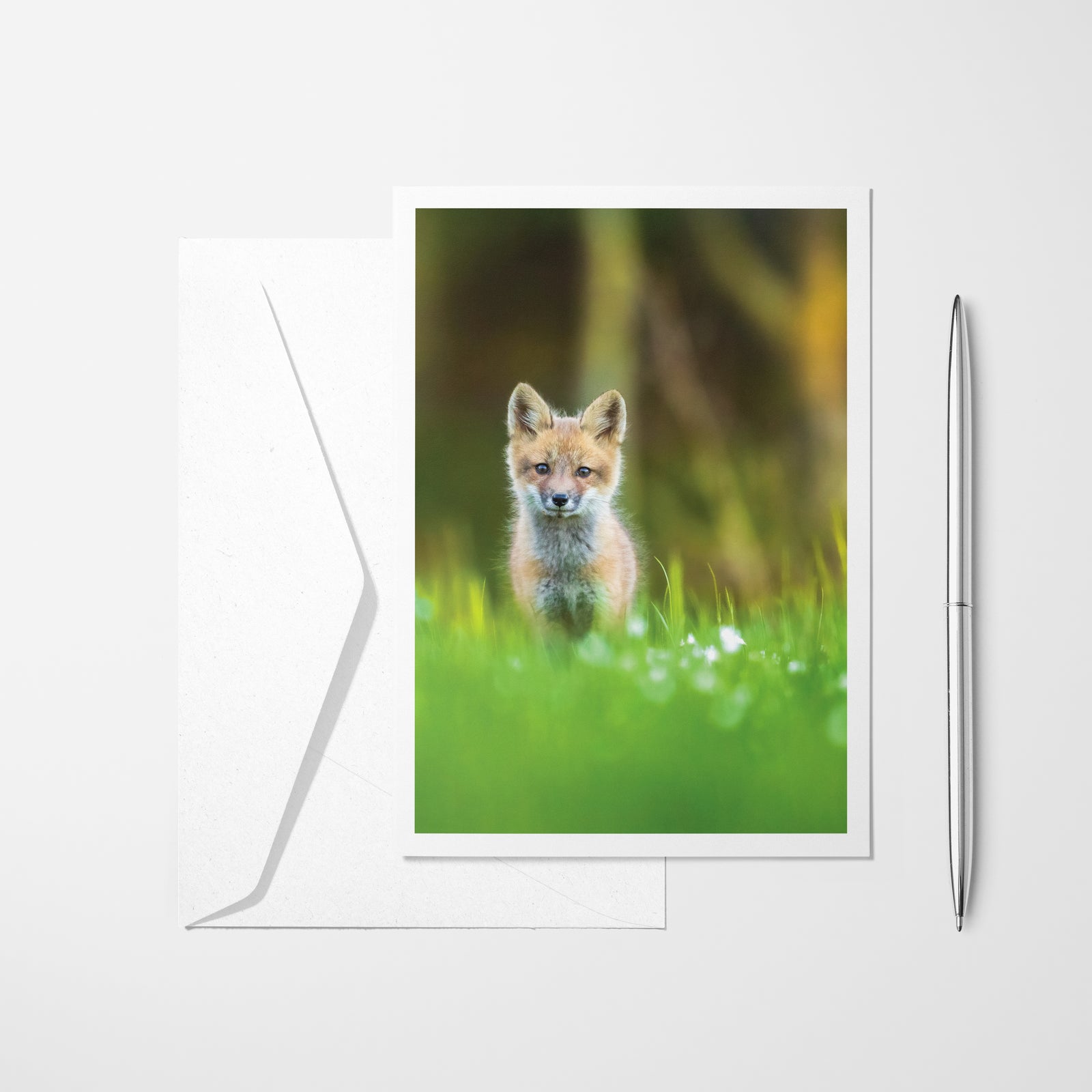 Fox cub in the flowers - Greeting Card
