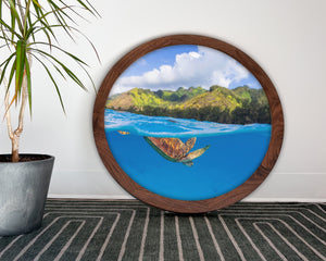 Tortue verte - cadre rond en bois massif (24 pouces)