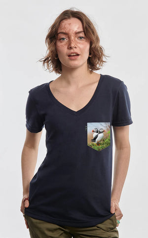 T-Shirt col en V semi-ajusté - Hey Macareux-na