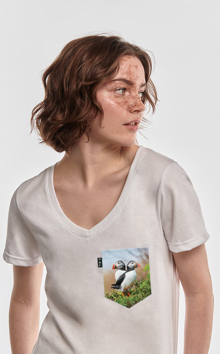 Semi-adjusted V-neck T-shirt - Hey Macareux-na